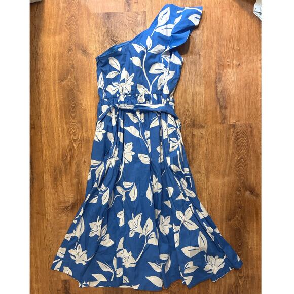 NWT J.Crew One-shoulder Midi Dress Tropical Floral Print Blue Size 6 - Picture 7 of 8